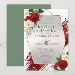 Crimson Paint Stroke och Modern Scarlet Peonies Inbjudningar