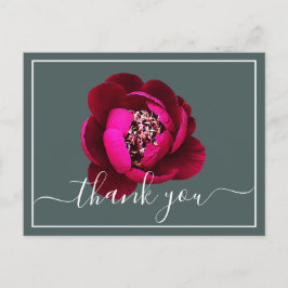 Crimson Peony Grön Bakgrund Tack Vykort