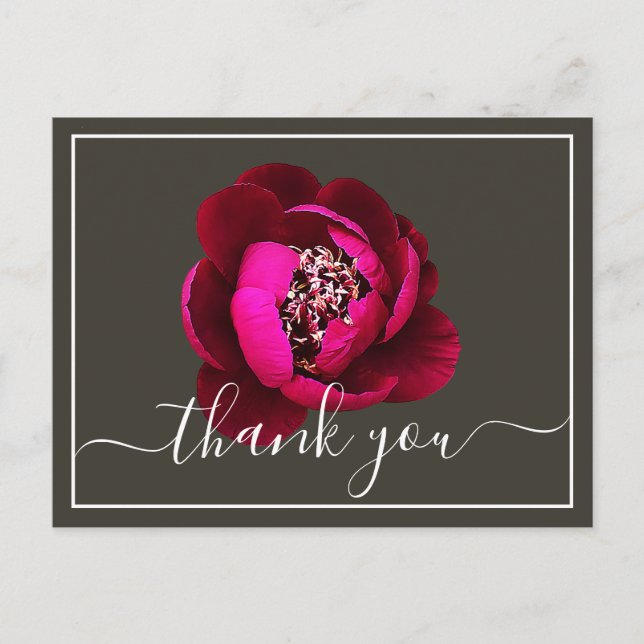 Crimson Peony Grön Bakgrund Tack Vykort (Framsida)