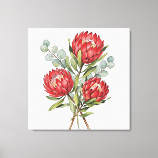 Crimson Protea Bouquet Watercolor Canvastryck