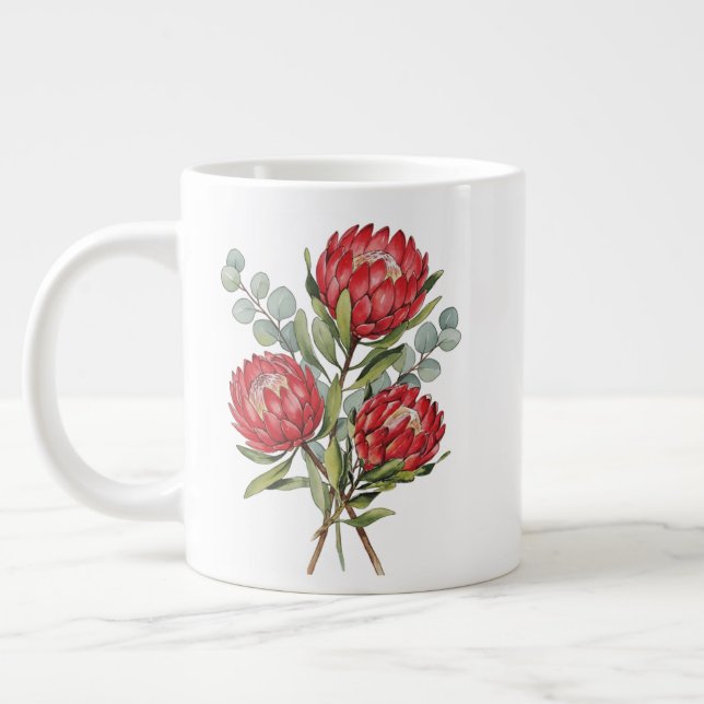 Crimson Protea Bouquet Watercolor Jumbo Mugg (Vänster)