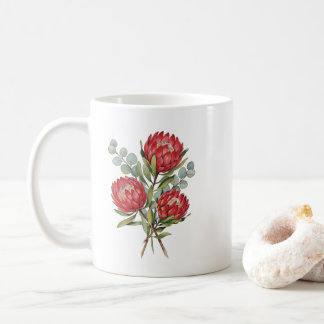 Crimson Protea Bouquet Watercolor Kaffemugg