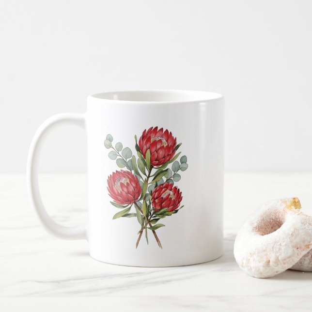 Crimson Protea Bouquet Watercolor Kaffemugg (Med munk)