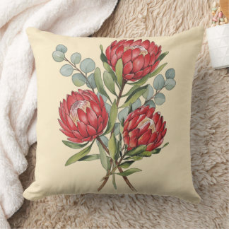Crimson Protea Bouquet Watercolor Kudde