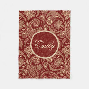 Crimson Red and Beige Creme Vintage Paisley Fleecefilt