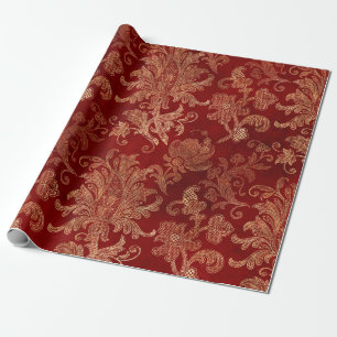 Crimson Red and Guld Vintage Damask Presentpapper