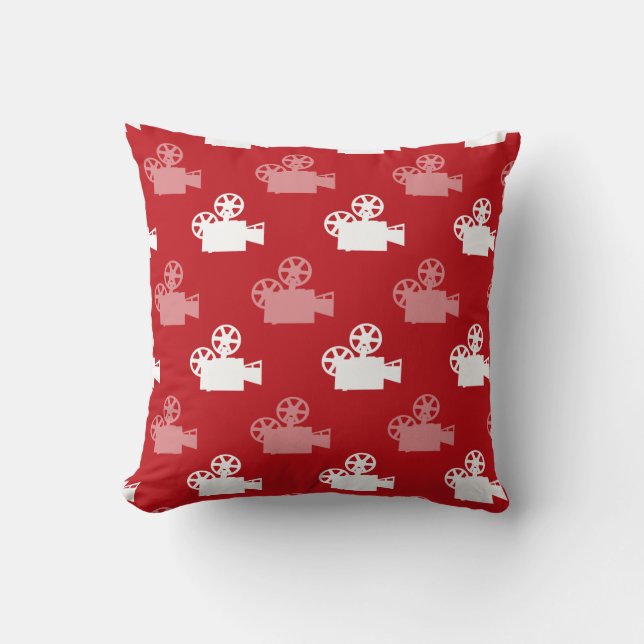 Crimson Red and White Movie Camera Kudde (Framsida)
