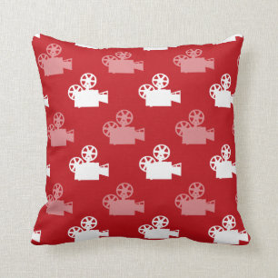 Crimson Red and White Movie Camera Kudde