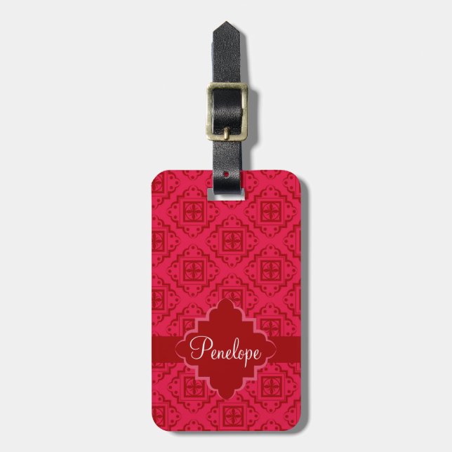 Crimson Red Arabesque Moroccan Graphic Bagagebricka (Vertikal Framsida)