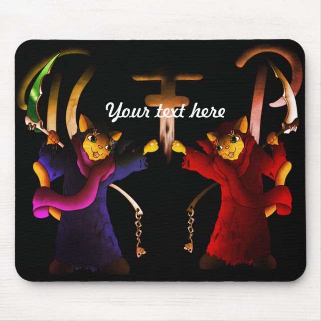 Crimson Red Cat och Navy Blue Grim Reaper Cat Cat Musmatta (Framsidan)