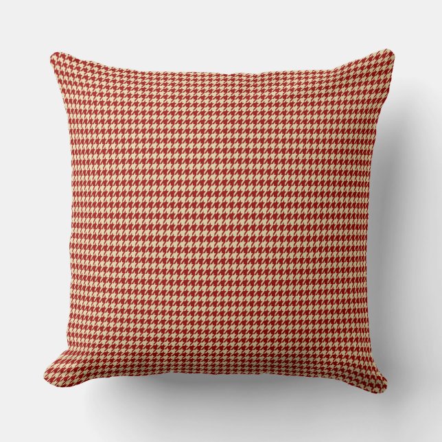 Crimson Red & Cream Houndstooth Geometric Mönster Kudde (Framsida)