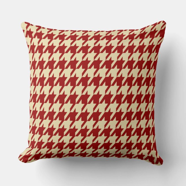 Crimson Red & Cream Houndstooth Large Tiles Kudde (Framsida)
