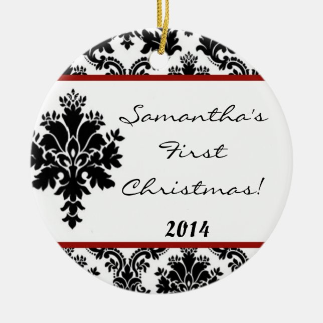 Crimson Red Damask Snöre Personlig Namn Ornament (Framsidan)