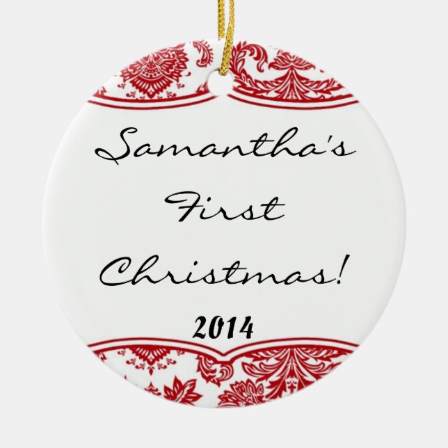 Crimson Red Damask Snöre Personlig Namn Ornament (Framsidan)