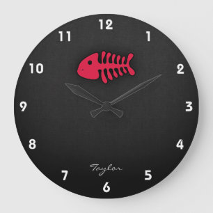 Crimson Red Fish Bones Stor Klocka