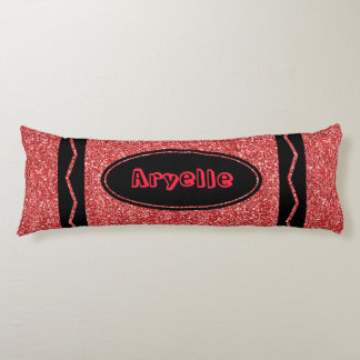 Crimson Red Glitter Crayon Custom Name Body Pillow Kroppskudde