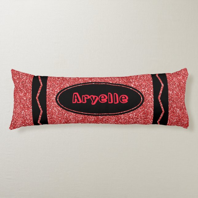 Crimson Red Glitter Crayon Custom Name Body Pillow Kroppskudde (Framsidan)