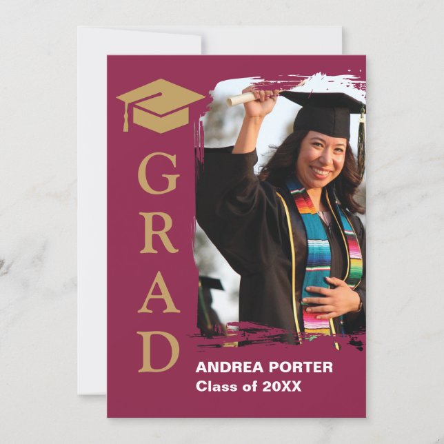 Crimson Red Graduation Photo Invitation Inbjudningar (Framsida)