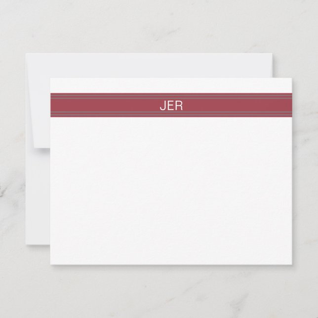 Crimson Red, Grått White Monogrammed Namn Initiale Anteckningskort (Framsida)