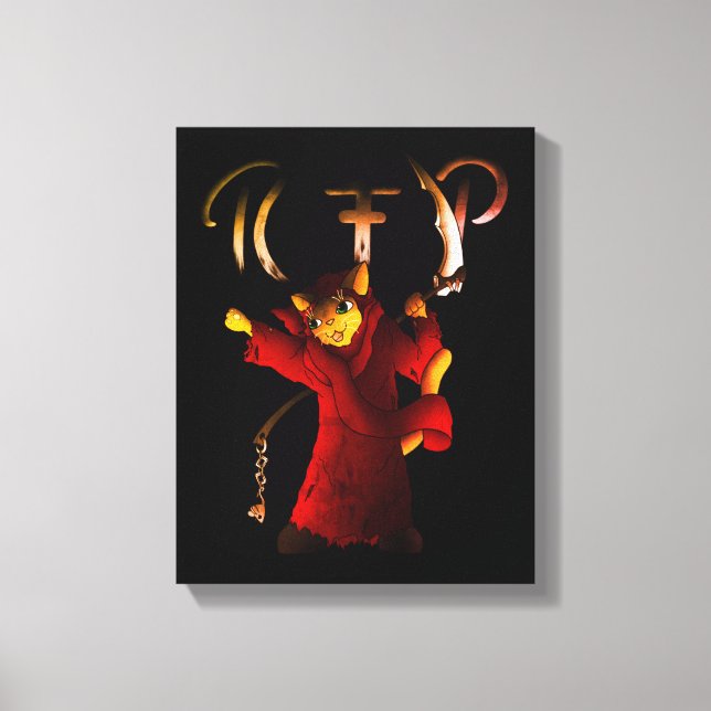 Crimson Red Grim Reaper Cat Canvastryck (Framsida)