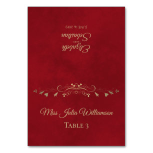 Crimson Red & Guld Bröllop DIY Fold Place Bordsnummer