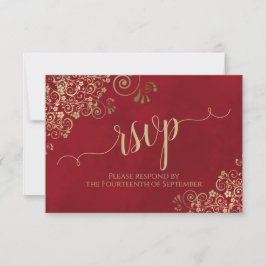 Crimson Red Guld Snöre Elegant Calligraphy Bröllop OSA Kort