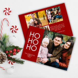 Crimson Red "HO HO HO HO" Photo Collage jul Julkort