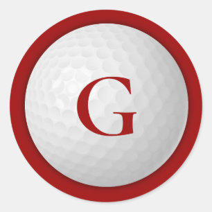 Crimson Red Monogram Golf Boll Runt Klistermärke