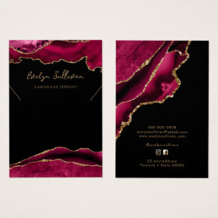 Crimson Red och guld agate necklace visning card Visitkort