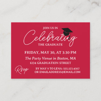 Crimson Red Photo Mini Graduation Party Invite Tilläggskort