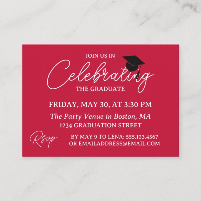 Crimson Red Photo Mini Graduation Party Invite Tilläggskort (Framsida)
