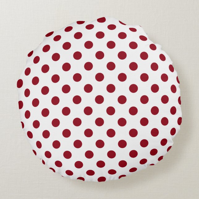 Crimson Red Polka dots Circles Rund Kudde (Baksidan)