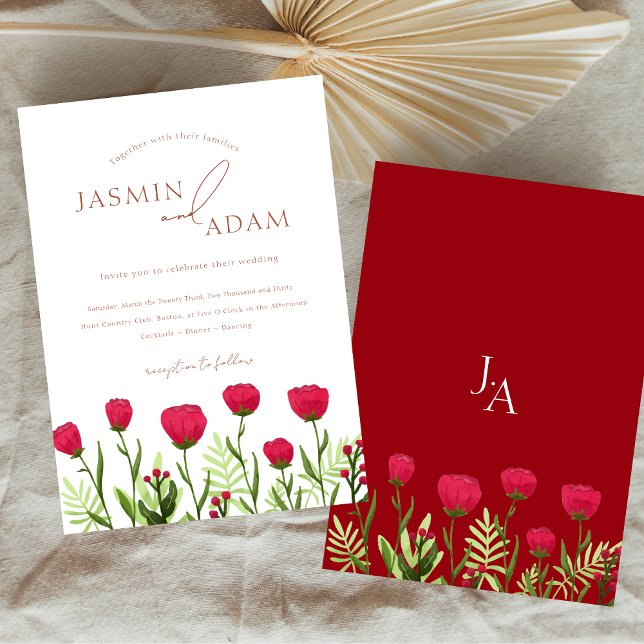Crimson Red Poppies Floral Wedding Inbjudningar (Crimson Red Poppies Floral Wedding Invitation)