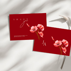 Crimson Red Poppies Wildblommor Bröllop Tack Kort