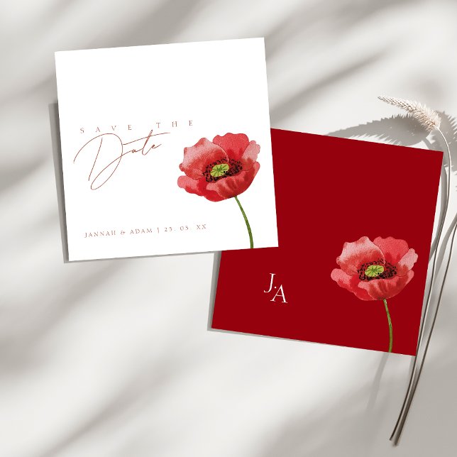 Crimson Red Poppy Blommigt Bröllop spara datum Datumet (Crimson Red Poppy Floral Wedding Save The Date)