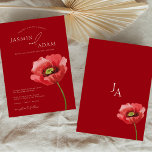 Crimson Red Poppy Blommigt Monogram Bröllop Inbjudningar<br><div class="desc">Fira vår eller sommar bröllop med vår Elegant Crimson Red Poppy Blommigt Bröllopsinbjudningar, och utesluta tidlös charm och sofistikering. Konstigt målad i vattenfärg, en pulserande röd blomma, på en slående krimson med ro, inklusive en graciös jokervallmo, blomma över inbjudan, frammanar kärnan i en botanisk trädgård och parets elegant initialer visas...</div>