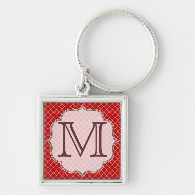 Crimson Red Quarterfoil Latti Monogram Nyckelring (Framsidan)