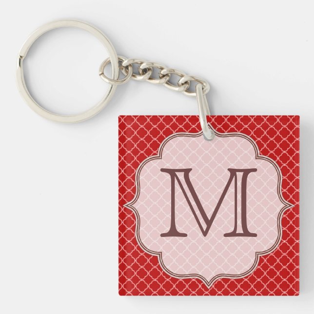 Crimson Red Quarterfoil Latti Monogram Nyckelring (Framsidan)