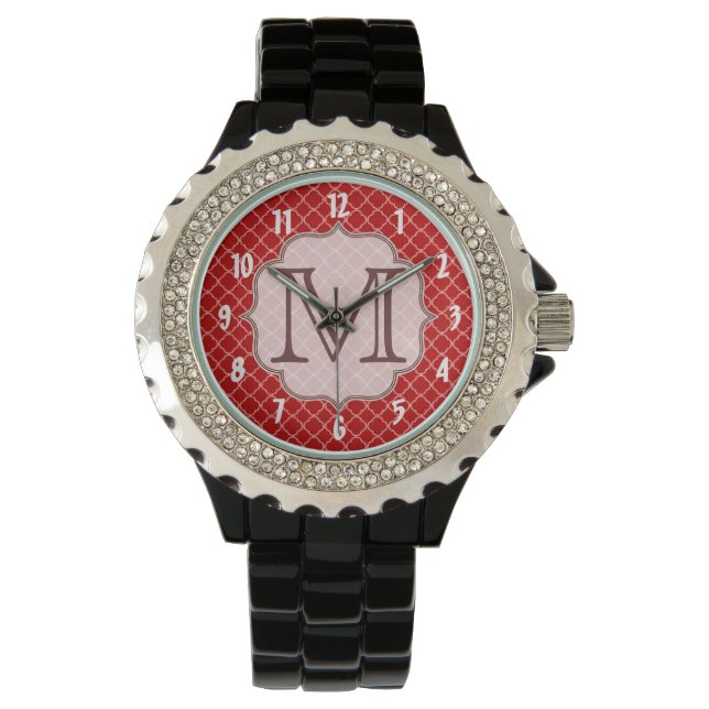 Crimson Red Quarterfoil Latti Monogram Wrist Watch Armbandsur (Framsida)