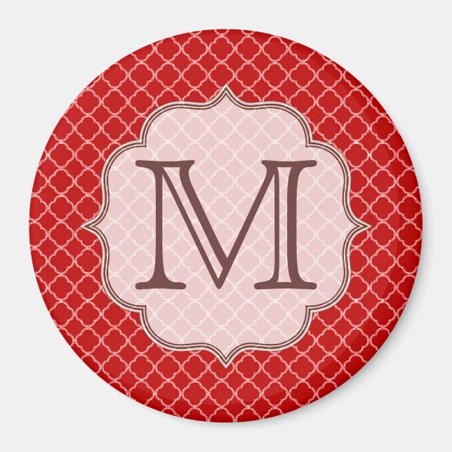 Crimson Red Quarterfoil Monogram Initial Magnet (Framsidan)