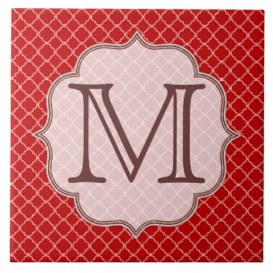 Crimson Red Quarterfoil Monogram Visning Tile Kakelplatta