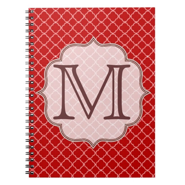 Crimson Red Quaterfoil Latti Monogram Note Bok Anteckningsbok (Framsidan)