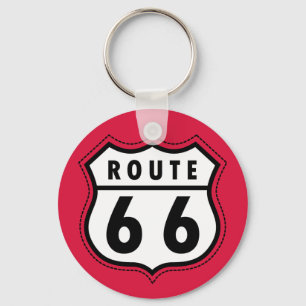 Crimson Red Route 66 Road Sign Nyckelring