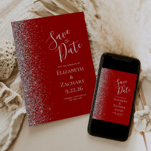 Crimson Red Silver Glitter Spara datum Meddelande