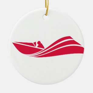 Crimson Red Speed Boat Julgransprydnad Keramik