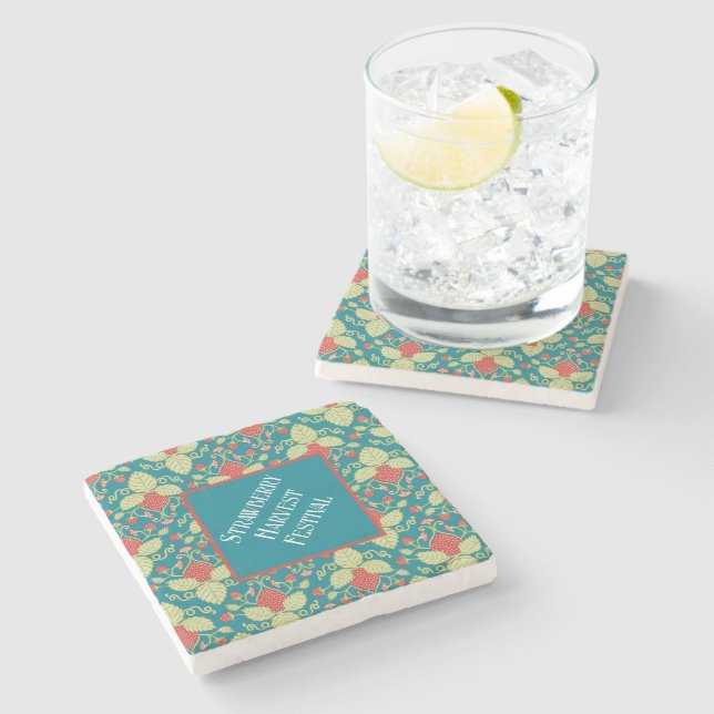 Crimson Red Strawberry Fruit, Blommar och Springer Stenunderlägg (Sidan)