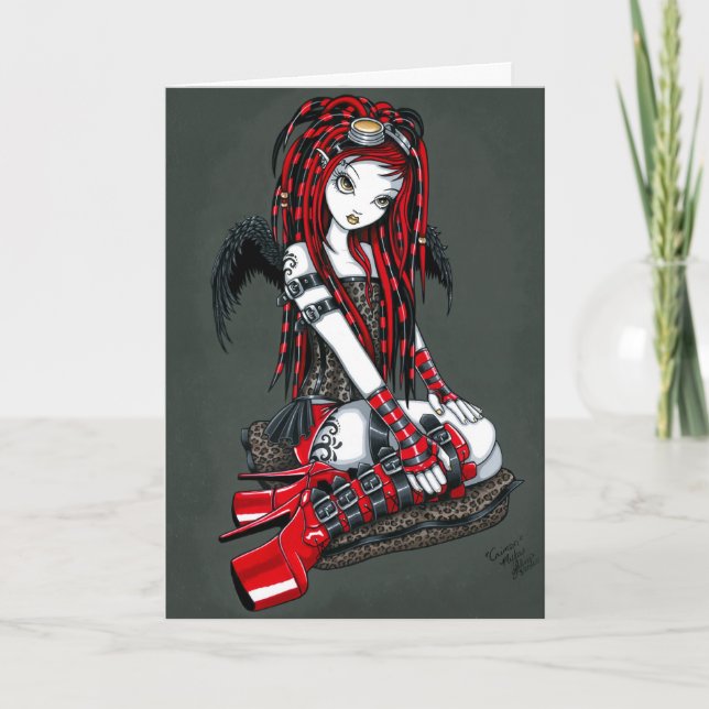 "Crimson" Red Tatto Cyber Goth Angel Card Kort (Framsida)