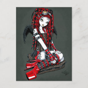 "Crimson" Red Tattoo Cyber Goth Angel Postcard Vykort