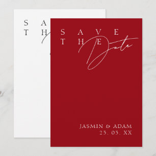 Crimson Red White Modern Typography Bröllop Spara Datumet
