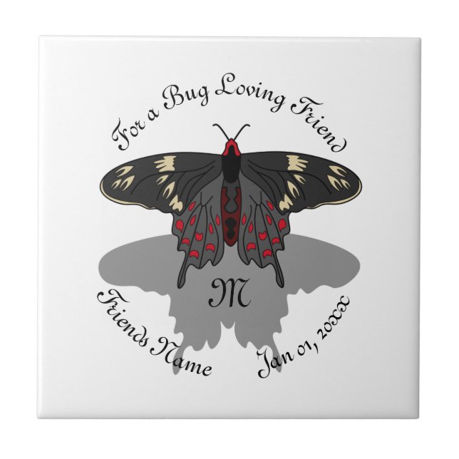Crimson Ro Butterfly Shadow Monogram Kakelplatta (Framsidan)